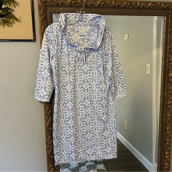 Gretchen Scott Jersey Dress Ruffneck 3/4 Sleeve Piazza Pale Blue Womens Size M - Picture 3 of 8